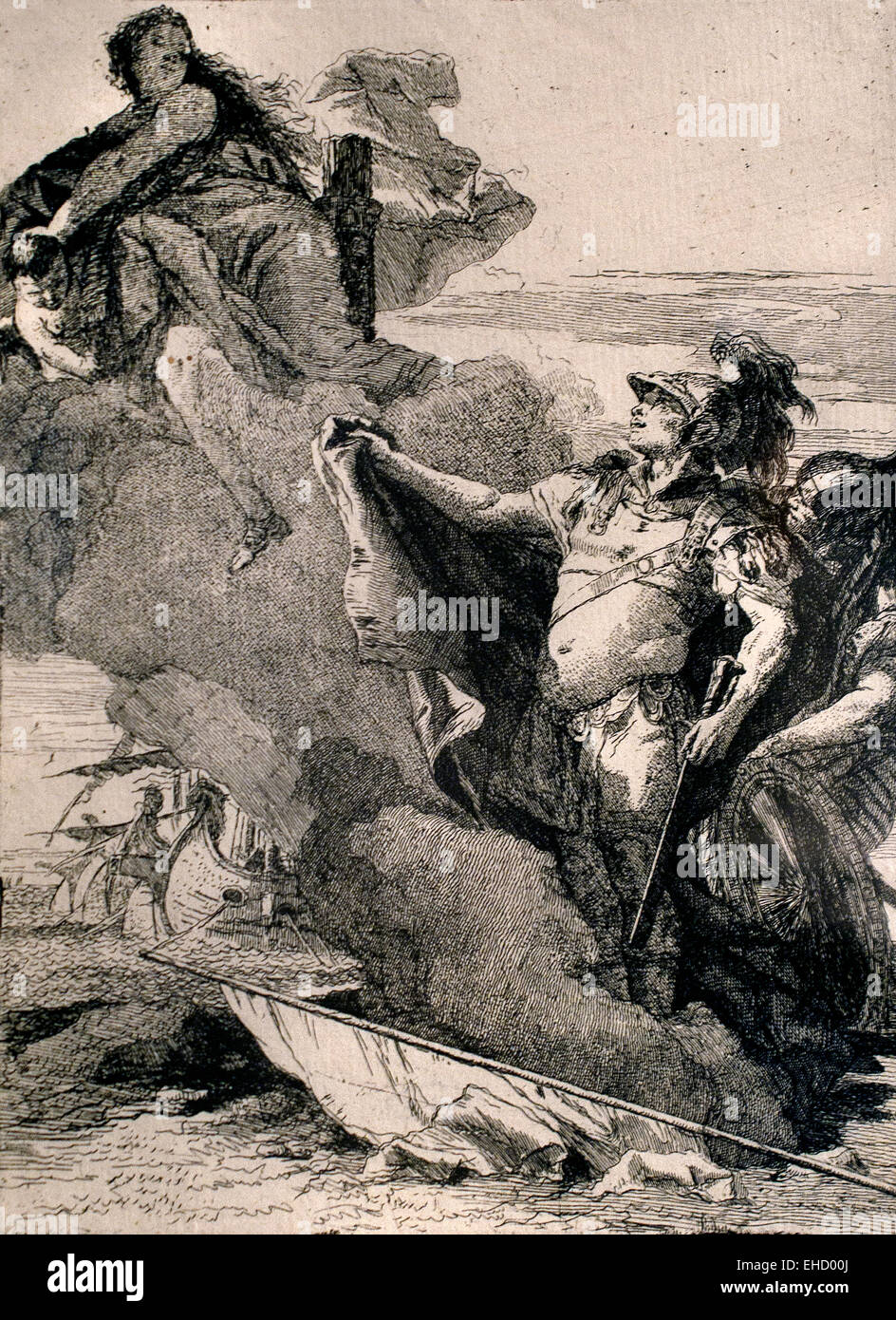 Venus directing Aeneas and Achates to Dido`s palace etch etching by  Giovanni Domenico Tiepolo  Italian 1727–1804 Italy  ( according to ancient Greek and Roman sources, the founder and first Queen of Carthage - Phoenician trading city in North Africa, capital of the Carthaginian Tunisia ) Stock Photo